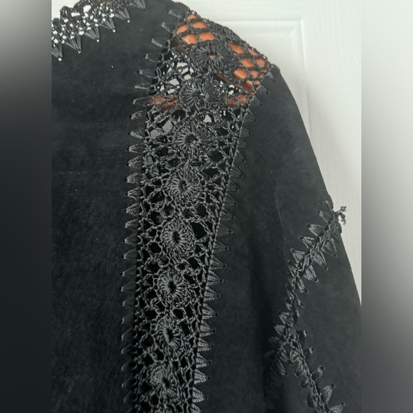 Red Fashion vintage suede  and crochet vest Scully Black Suede Leather Crochet L - Picture 9 of 11
